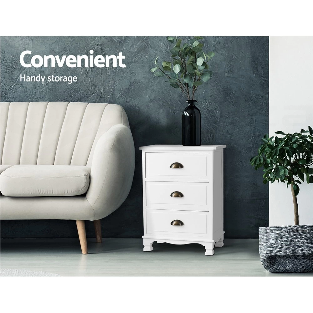 Artiss Vintage Bedside Table Chest Storage Cabinet Nightstand White 5 Artiss Vintage Bedside Table Chest Storage Cabinet Nightstand White - Image 3