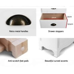 Artiss Vintage Bedside Table Chest Storage Cabinet Nightstand White 14 Artiss Vintage Bedside Table Chest Storage Cabinet Nightstand White -Best Bedding Store ST CAB B 3D WH 05