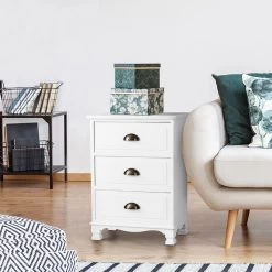 Artiss Vintage Bedside Table Chest Storage Cabinet Nightstand White 15 Artiss Vintage Bedside Table Chest Storage Cabinet Nightstand White -Best Bedding Store ST CAB B 3D WH 06