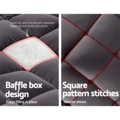 Giselle Double Mattress Topper Pillowtop 1000GSM Charcoal Microfibre Bamboo Fibre Filling Protector -Best Bedding Store TOPPER CHAR D 05