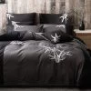 Super King Size Embroidered Bamboo Pattern Black Grey Quilt Cover Set (3PCS) -Best Bedding Store V62 DS L1GRYSK 01