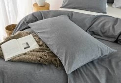 Super King Size Grey Vintage Washed Cotton Quilt Cover Set(3PCS) -Best Bedding Store V62 DS QCSCCCWASHT GRY SK 03 2