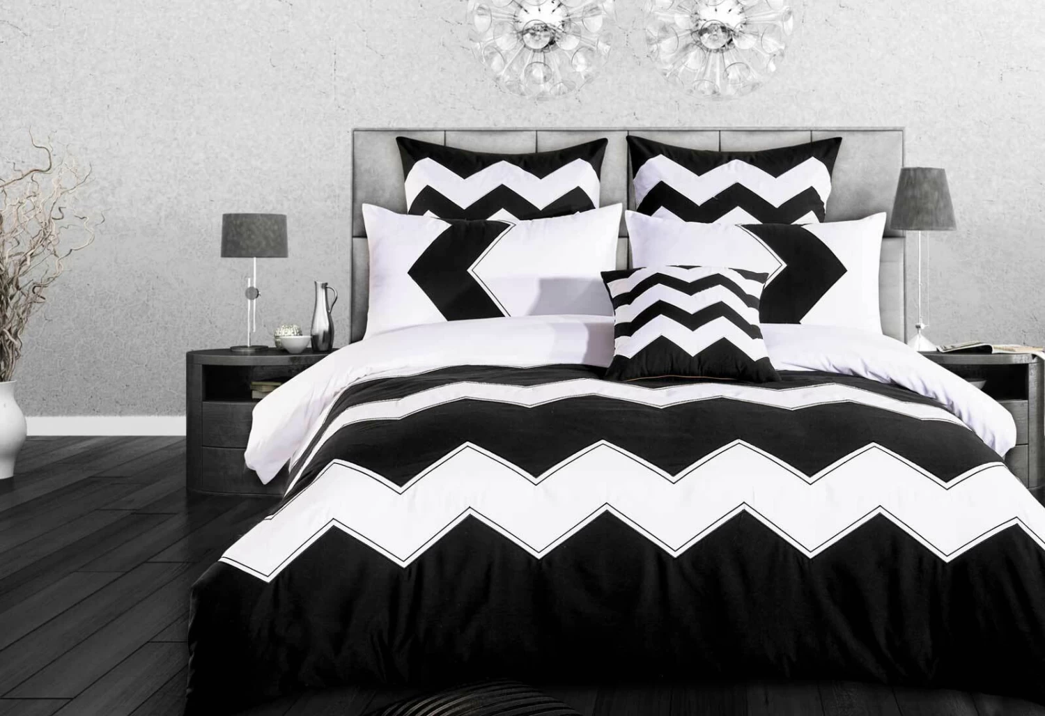 King Size 3pcs Black White Zig Zag Quilt Cover Set 3 King Size 3pcs Black White Zig Zag Quilt Cover Set
