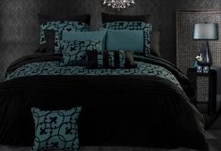 Super King Size Dark Teal Black Flocking Quilt Cover Set(3PCS)