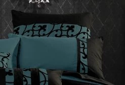 Super King Size Dark Teal Black Flocking Quilt Cover Set(3PCS) -Best Bedding Store V62 DS S23BTSK 03
