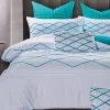 Super King Size White And Turquoise Blue Quilt Cover Set (3PCS) -Best Bedding Store V62 DS T00047SK 01