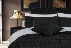 King Size Black Horizontal Cross Weave Quilt Cover Set (3PCS) -Best Bedding Store V62 DS T0044BK 02 1
