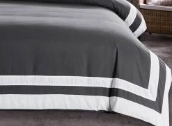Super King Size White Square Pattern Charcoal Grey Quilt Cover Set (3PCS) -Best Bedding Store V62 DS T31GSK 02 1