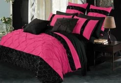 Super King Size Black & Hot Pink Sequins Quilt Cover Set (3PCS)