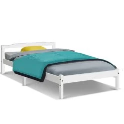 Artiss Single Size Wooden Bed Frame Mattress Base Timber Platform White