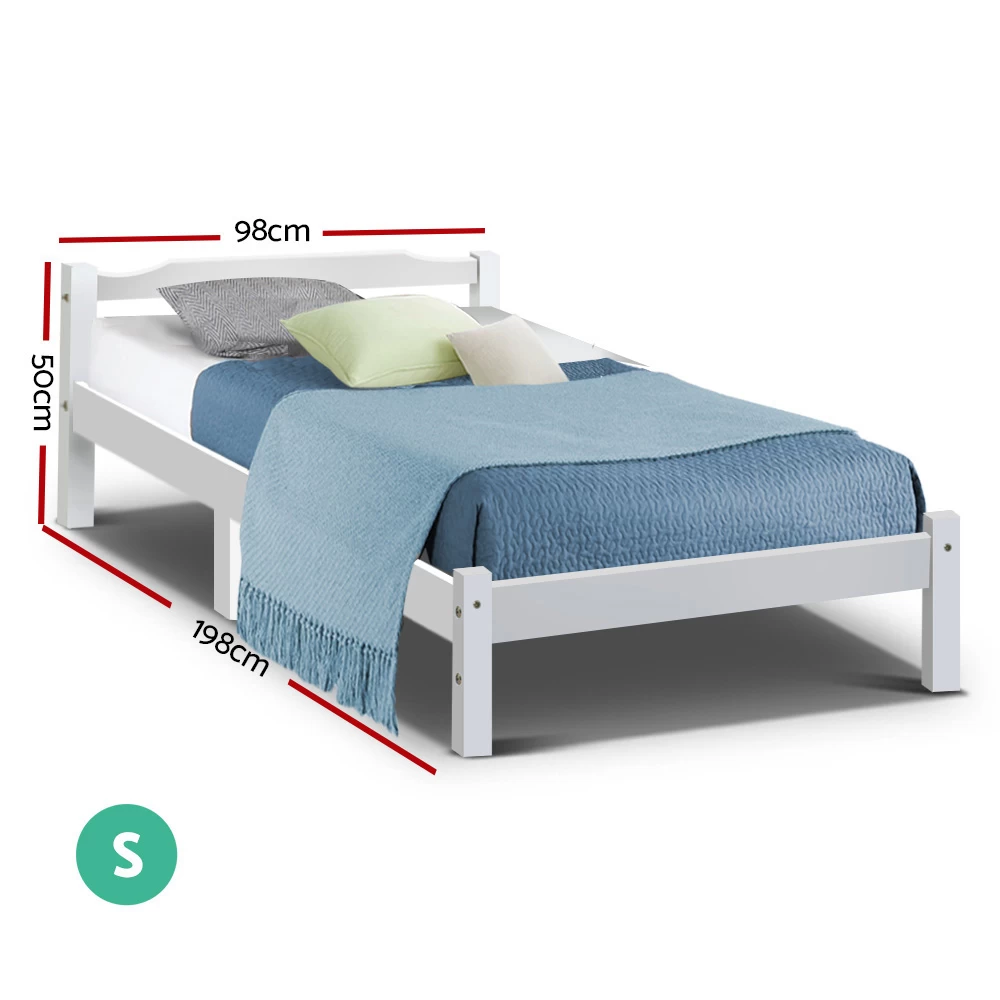 Artiss Single Size Wooden Bed Frame Mattress Base Timber Platform White 4 Artiss Single Size Wooden Bed Frame Mattress Base Timber Platform White - Image 2