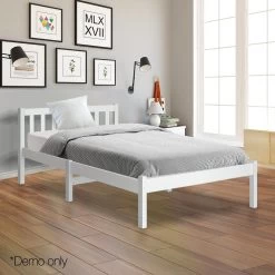 Single Size Wooden Bed Frame - White -Best Bedding Store WBED D 001S WH 07