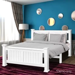 Double Size Wooden Bed Frame - White -Best Bedding Store WBED D 004D 137 AB 06