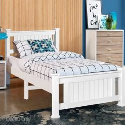 King Single Wooden Bed Frame - White -Best Bedding Store WBED D 004KS 107 AB 06
