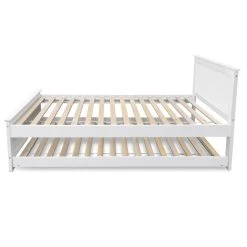 Artiss Wooden Trundle Bed Frame Timber Slat King Single Size White -Best Bedding Store WBED D 03KS 107 AB 03