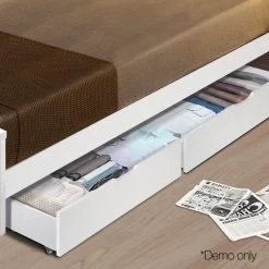 Artiss 2x Storage Drawers Trundle For Single Wooden Bed Frame Base Timber White -Best Bedding Store WBED D DRAW03 WHX2 07