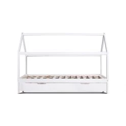 Artiss Wooden Bed Frame Single Size Trundle Mattress Base Timber Platform Pine Wood White