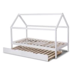 Artiss Wooden Bed Frame Single Size Trundle Mattress Base Timber Platform Pine Wood White -Best Bedding Store WBED HOUSE HOLY S AB 02