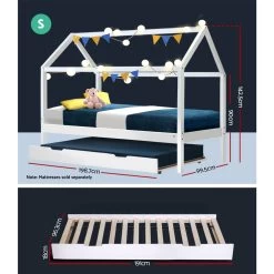 Artiss Wooden Bed Frame Single Size Trundle Mattress Base Timber Platform Pine Wood White -Best Bedding Store WBED HOUSE HOLY S AB 05