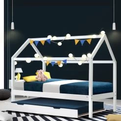 Artiss Wooden Bed Frame Single Size Trundle Mattress Base Timber Platform Pine Wood White -Best Bedding Store WBED HOUSE HOLY S AB 99