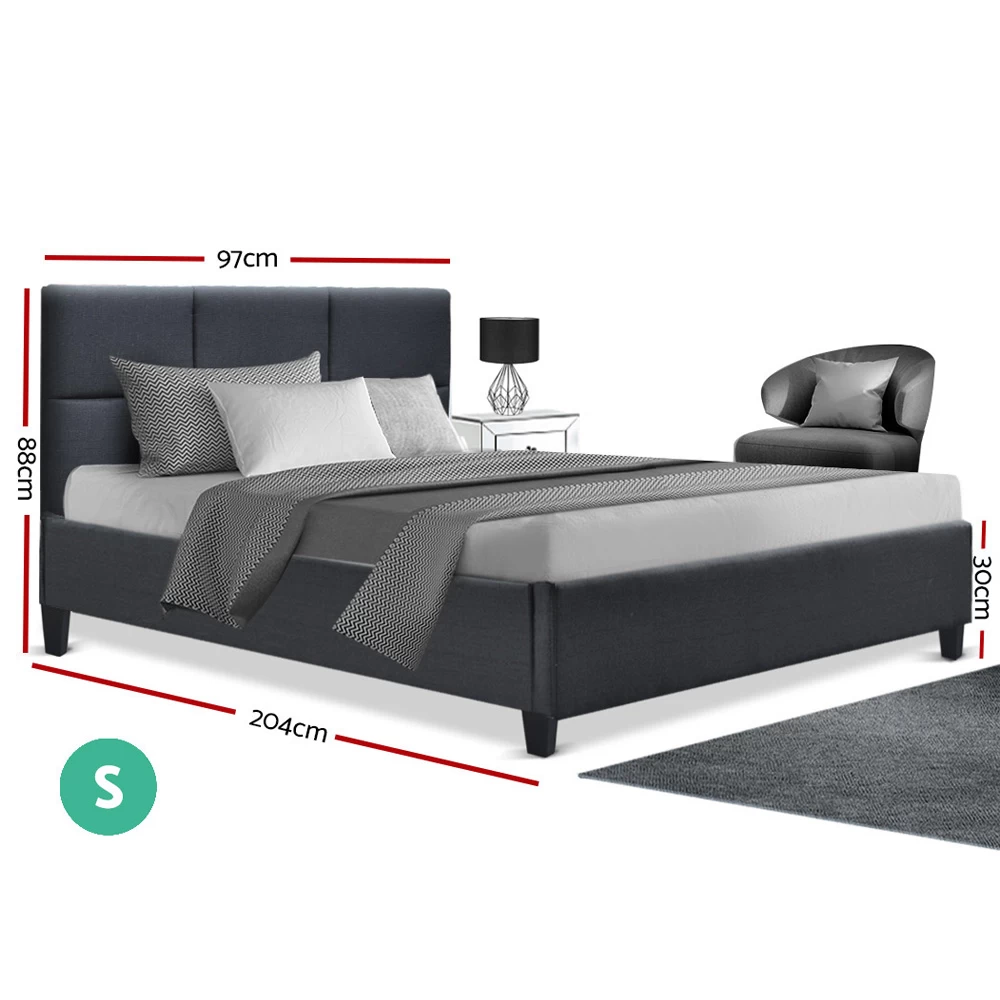 Artiss TINO Single Size Bed Frame Base Fabric Headboard Wooden Mattress 4 Artiss TINO Single Size Bed Frame Base Fabric Headboard Wooden Mattress - Image 2
