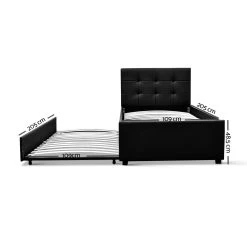 Artiss King Single Size Trundle Bed Frame Headboard - Black -Best Bedding Store bframe e trun ks bk abc 02