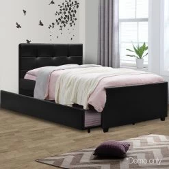 Artiss King Single Size Trundle Bed Frame Headboard - Black -Best Bedding Store bframe e trun ks bk abc 10