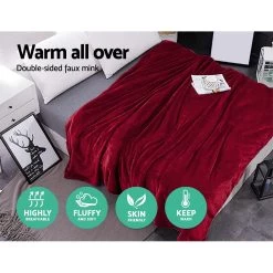 Giselle Bedding Faux Mink Blanket Winter Quilt Doona Fleece Throw Rug Red King -Best Bedding Store blanket fm k rd 02