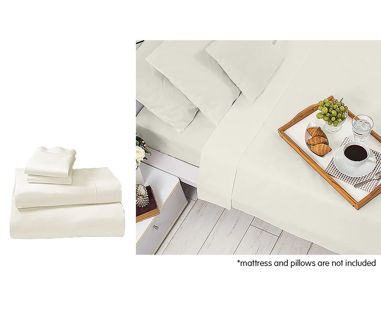 Cotton Microfibre 1000TC 4pc King Sheet Set - Ivory 4 Cotton Microfibre 1000TC 4pc King Sheet Set - Ivory - Image 2