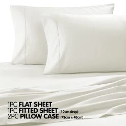 Cotton Microfibre 1000TC 4pc Queen Sheet Set - Ivory -Best Bedding Store cvc 10qs iv 4