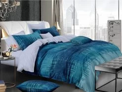 King Size 3pcs Turquoise Stripe Quilt Cover Set
