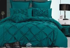 Super King Size Fantine Teal Diamond Pintuck Quilt Cover Set(3PCS)