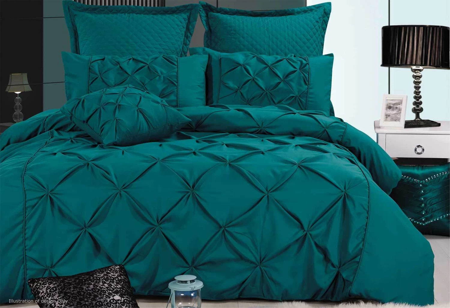 Super King Size Fantine Teal Diamond Pintuck Quilt Cover Set(3PCS) 3 Super King Size Fantine Teal Diamond Pintuck Quilt Cover Set(3PCS)