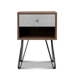 Artiss Bedside Table With Drawer - Grey & Walnut -Best Bedding Store furni g ind bside 01 wd 02