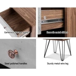 Artiss Bedside Table With Drawer - Grey & Walnut -Best Bedding Store furni g ind bside 01 wd 06