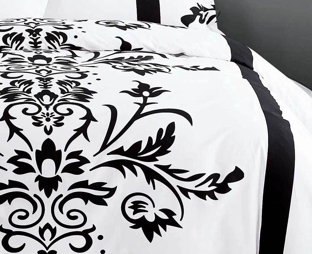 King Size 3pcs Black White Damask Quilt Cover Set 4 King Size 3pcs Black White Damask Quilt Cover Set - Image 2