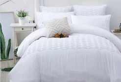 King Size 3pcs White Weave Pintuck Quilt Cover Set