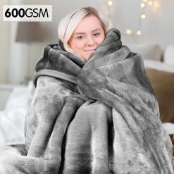600GSM Double-Sided Queen Size Faux Mink Blanket - Pewter Silver