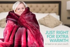 600GSM Large Double-Sided Faux Mink Blanket - Wine Red -Best Bedding Store mink wrd f2