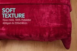 600GSM Large Double-Sided Faux Mink Blanket - Wine Red -Best Bedding Store mink wrd f3