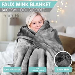 800GSM Heavy Double-Sided Faux Mink Blanket - Silver -Best Bedding Store mnkhv sl g1
