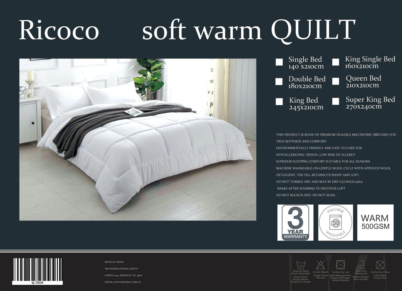 Super King Size 500GSM Soft Warm Quilt 3 Super King Size 500GSM Soft Warm Quilt