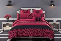 Queen Size Afton Red And Black Quilt Cover Set (3PCS)