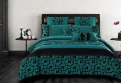 Super King Halsey Teal And Black Quilt Cover Set (3PCS)